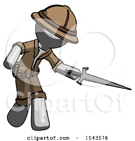 Gray Explorer Ranger Man Sword Pose Stabbing or Jabbing by Leo Blanchette