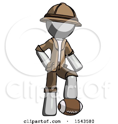 Gray Explorer Ranger Man Standing with Foot on Football by Leo Blanchette