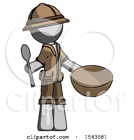 Gray Explorer Ranger Man with Empty Bowl and Spoon Ready to Make Something by Leo Blanchette
