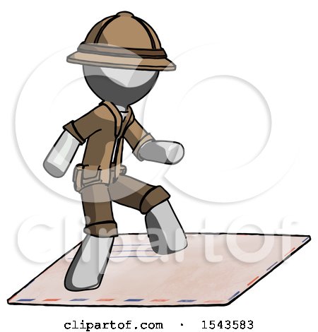 Gray Explorer Ranger Man on Postage Envelope Surfing by Leo Blanchette