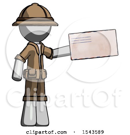 Gray Explorer Ranger Man Holding Large Envelope by Leo Blanchette