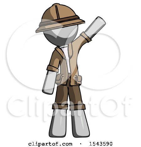 Gray Explorer Ranger Man Waving Emphatically with Left Arm by Leo Blanchette