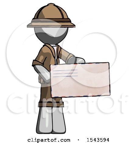 Gray Explorer Ranger Man Presenting Large Envelope by Leo Blanchette