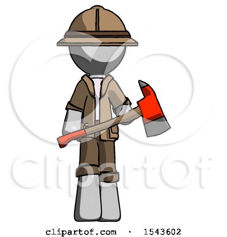 Gray Explorer Ranger Man Holding Red Fire Fighter's Ax by Leo Blanchette