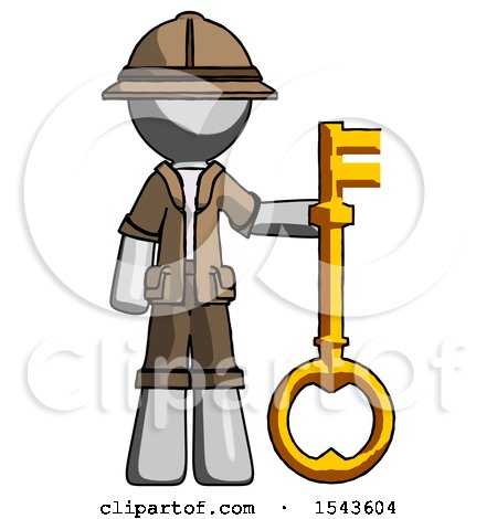 Gray Explorer Ranger Man Holding Key Made of Gold by Leo Blanchette