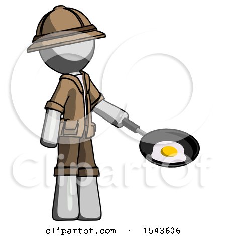 Gray Explorer Ranger Man Frying Egg in Pan or Wok Facing Right by Leo Blanchette