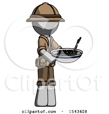 Gray Explorer Ranger Man Holding Noodles Offering to Viewer by Leo Blanchette