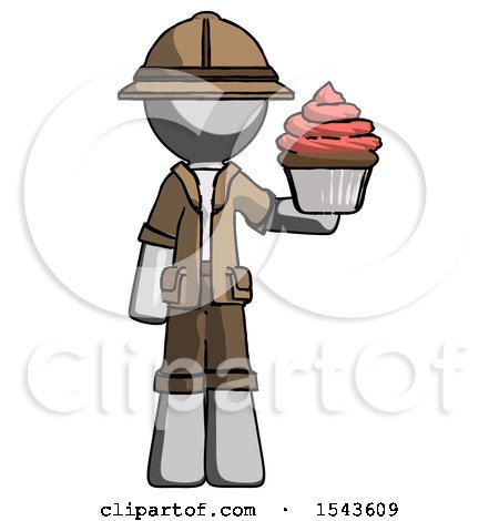 Gray Explorer Ranger Man Presenting Pink Cupcake to Viewer by Leo Blanchette