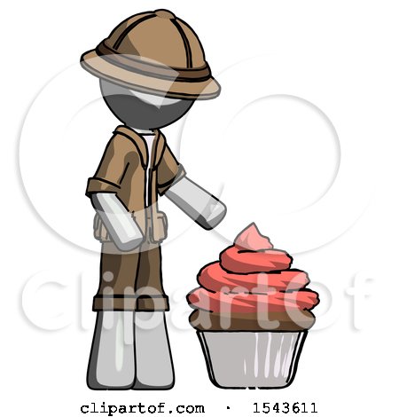 Gray Explorer Ranger Man with Giant Cupcake Dessert by Leo Blanchette