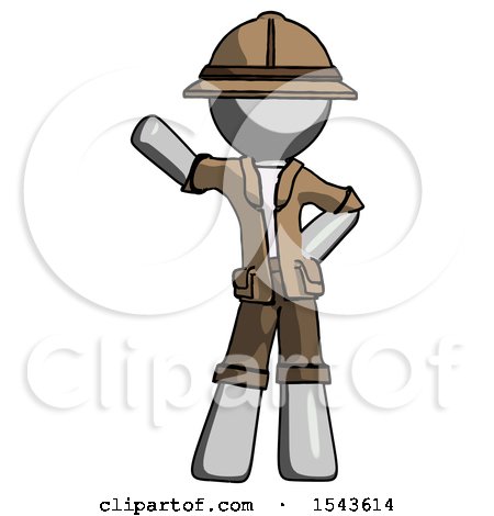 Gray Explorer Ranger Man Waving Right Arm with Hand on Hip by Leo Blanchette