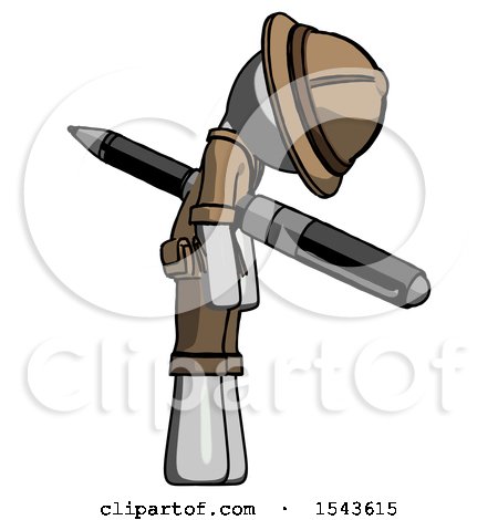 Gray Explorer Ranger Man Impaled Through Chest with Giant Pen by Leo Blanchette