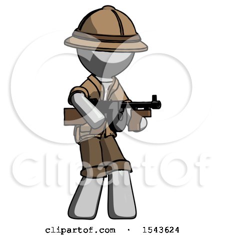 Gray Explorer Ranger Man Tommy Gun Gangster Shooting Pose by Leo Blanchette