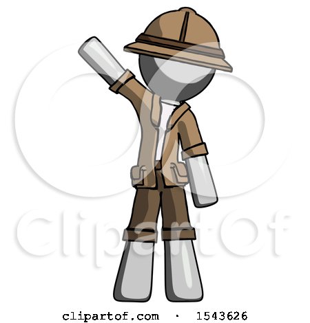 Gray Explorer Ranger Man Waving Emphatically with Right Arm by Leo Blanchette