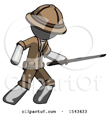 Gray Explorer Ranger Man Stabbing with Ninja Sword Katana by Leo Blanchette
