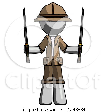 Gray Explorer Ranger Man Posing with Two Ninja Sword Katanas up by Leo Blanchette