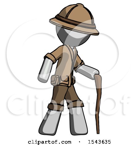 Gray Explorer Ranger Man Walking with Hiking Stick by Leo Blanchette