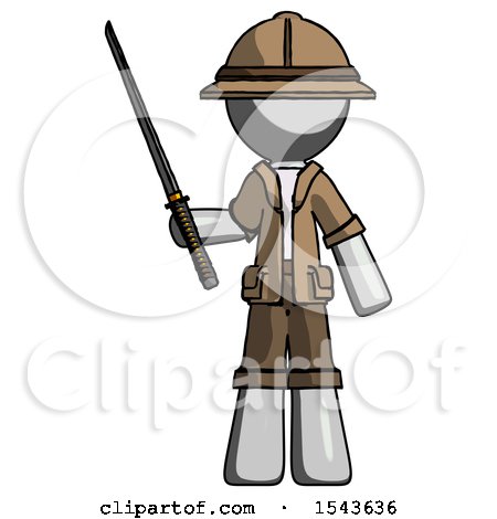 Gray Explorer Ranger Man Standing up with Ninja Sword Katana by Leo Blanchette