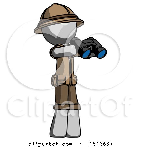 Gray Explorer Ranger Man Holding Binoculars Ready to Look Right by Leo Blanchette