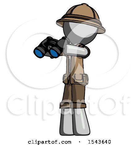 Gray Explorer Ranger Man Holding Binoculars Ready to Look Left by Leo Blanchette