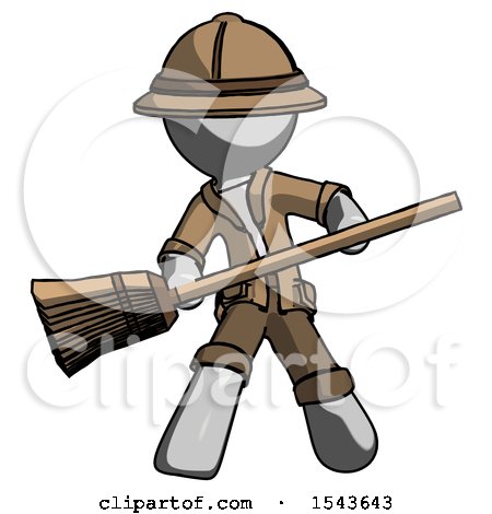 Gray Explorer Ranger Man Broom Fighter Defense Pose by Leo Blanchette