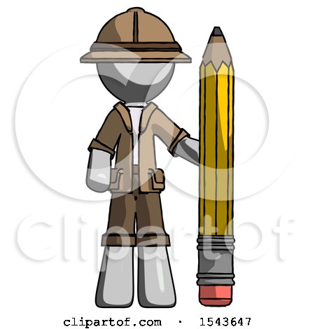 Gray Explorer Ranger Man with Large Pencil Standing Ready to Write by Leo Blanchette