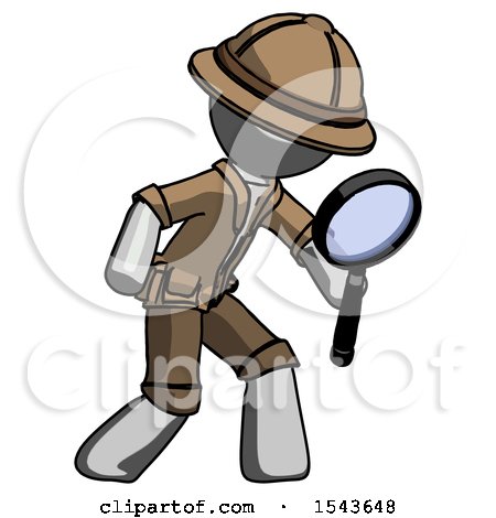 Gray Explorer Ranger Man Inspecting with Large Magnifying Glass Right by Leo Blanchette