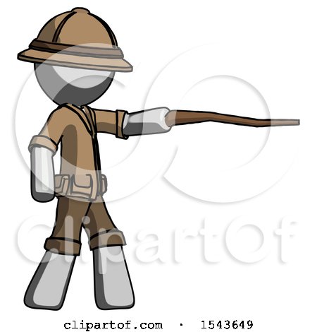 Gray Explorer Ranger Man Pointing with Hiking Stick by Leo Blanchette