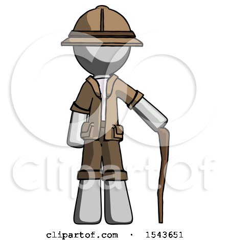 Gray Explorer Ranger Man Standing with Hiking Stick by Leo Blanchette