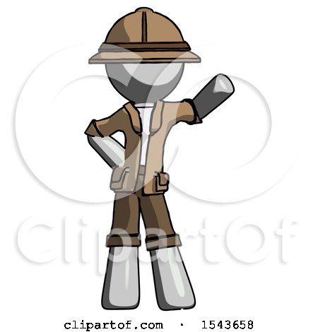Gray Explorer Ranger Man Waving Left Arm with Hand on Hip by Leo Blanchette
