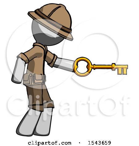 Gray Explorer Ranger Man with Big Key of Gold Opening Something by Leo Blanchette