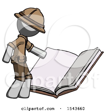 Gray Explorer Ranger Man Reading Big Book While Standing Beside It by Leo Blanchette