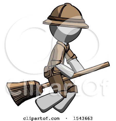 Gray Explorer Ranger Man Flying on Broom by Leo Blanchette