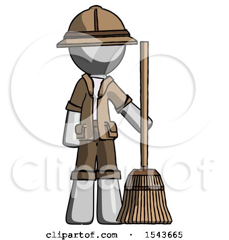 Gray Explorer Ranger Man Standing with Broom Cleaning Services by Leo Blanchette