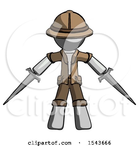 Gray Explorer Ranger Man Two Sword Defense Pose by Leo Blanchette