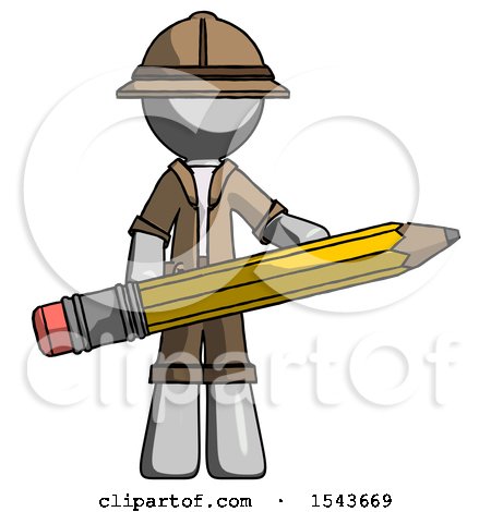 Gray Explorer Ranger Man Writer or Blogger Holding Large Pencil by Leo Blanchette