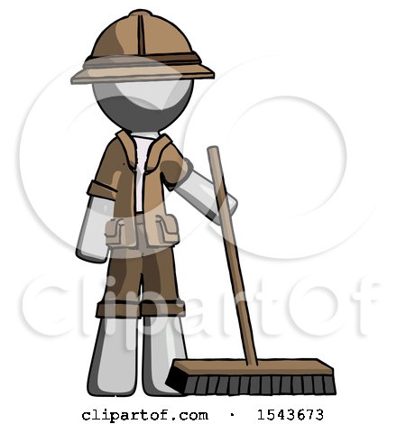 Gray Explorer Ranger Man Standing with Industrial Broom by Leo Blanchette