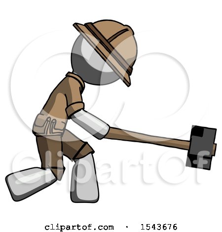 Gray Explorer Ranger Man Hitting with Sledgehammer, or Smashing Something by Leo Blanchette
