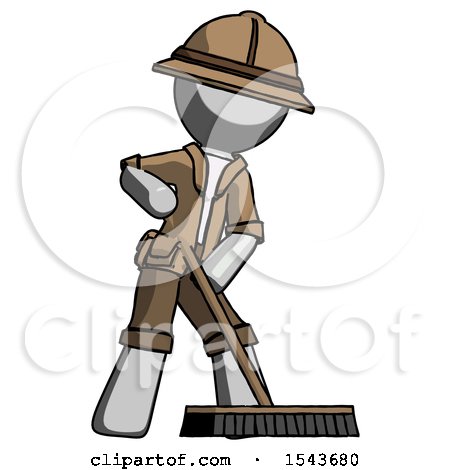 Gray Explorer Ranger Man Cleaning Services Janitor Sweeping Floor with Push Broom by Leo Blanchette