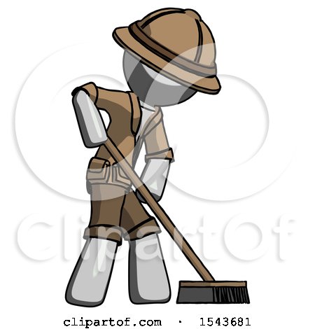 Gray Explorer Ranger Man Cleaning Services Janitor Sweeping Side View by Leo Blanchette