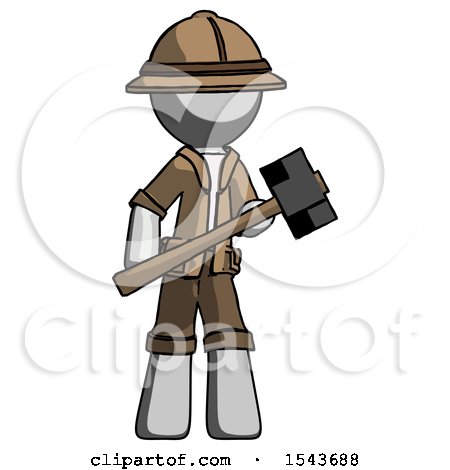 Gray Explorer Ranger Man with Sledgehammer Standing Ready to Work or Defend by Leo Blanchette