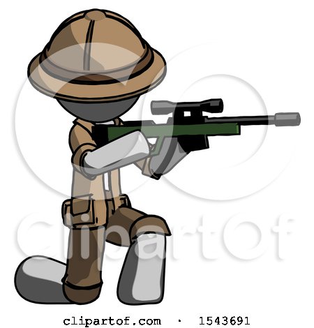 Gray Explorer Ranger Man Kneeling Shooting Sniper Rifle by Leo Blanchette