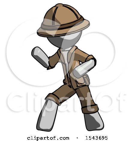 Gray Explorer Ranger Man Martial Arts Defense Pose Left by Leo Blanchette