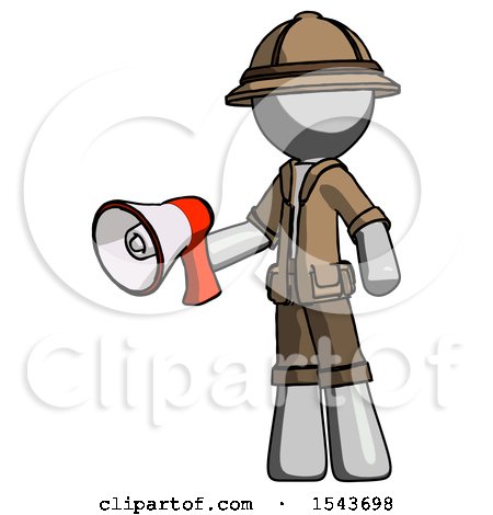 Gray Explorer Ranger Man Holding Megaphone Bullhorn Facing Right by Leo Blanchette