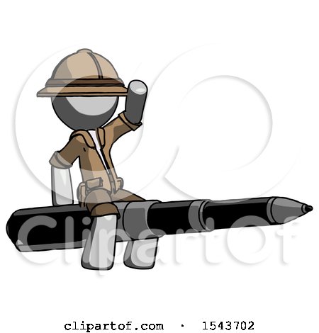 Gray Explorer Ranger Man Riding a Pen like a Giant Rocket by Leo Blanchette