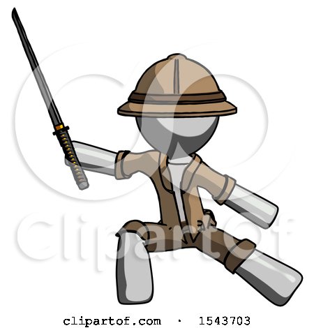 Gray Explorer Ranger Man with Ninja Sword Katana in Defense Pose by Leo Blanchette