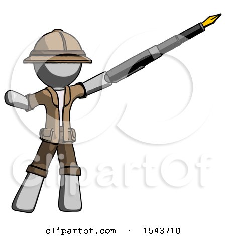 Gray Explorer Ranger Man Pen Is Mightier Than the Sword Calligraphy Pose by Leo Blanchette