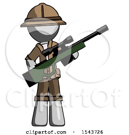 Gray Explorer Ranger Man Holding Sniper Rifle Gun by Leo Blanchette