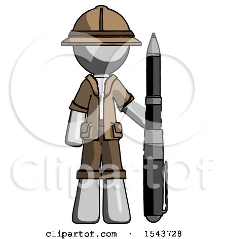 Gray Explorer Ranger Man Holding Large Pen by Leo Blanchette