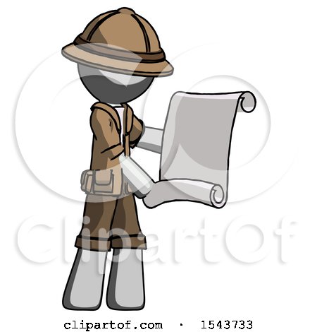 Gray Explorer Ranger Man Holding Blueprints or Scroll by Leo Blanchette
