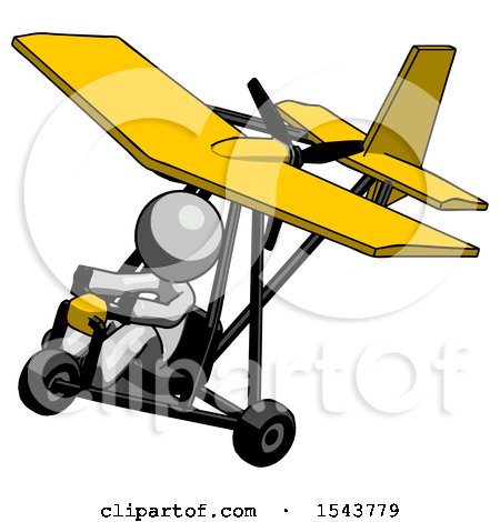 Gray Design Mascot Man in Ultralight Aircraft Top Side View by Leo Blanchette